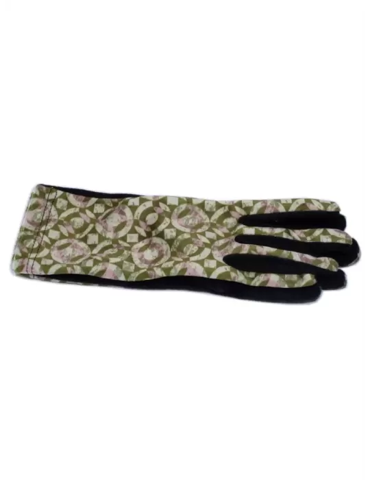 Green and pink circles pattern black pile fashion gloves Green and pink circles pattern black pile fashion gloves
