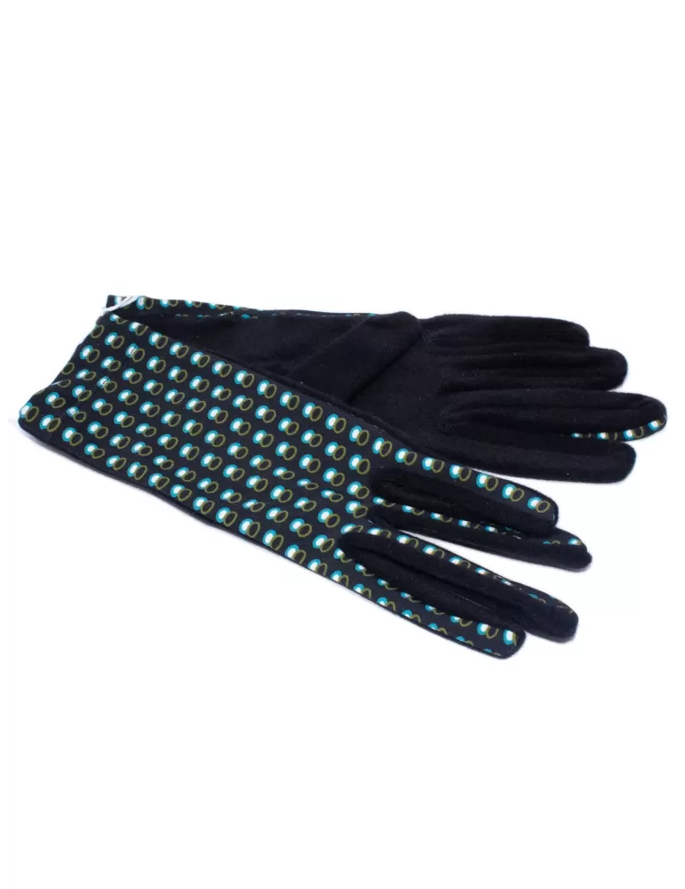 Bottega de Guanto | Turquoise dots pattern black pile fashion gloves