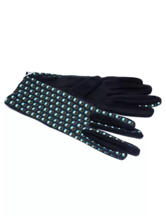 Bottega de Guanto | Turquoise dots pattern black pile fashion gloves