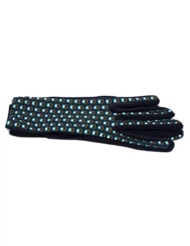 Turquoise and green dots pattern black pile fashion gloves