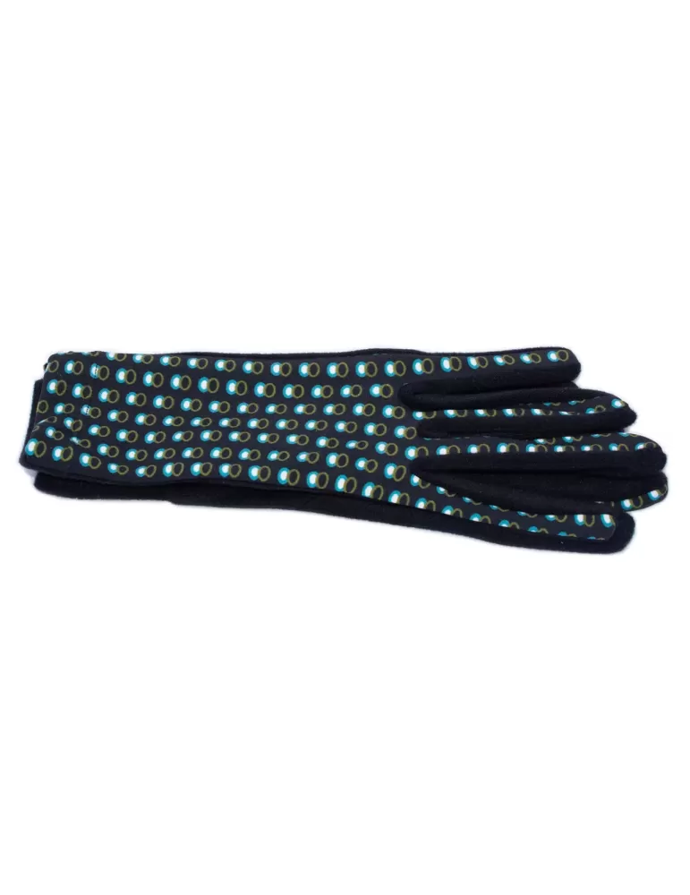 Turquoise and green dots pattern black pile fashion gloves Turquoise and green dots pattern black pile fashion gloves