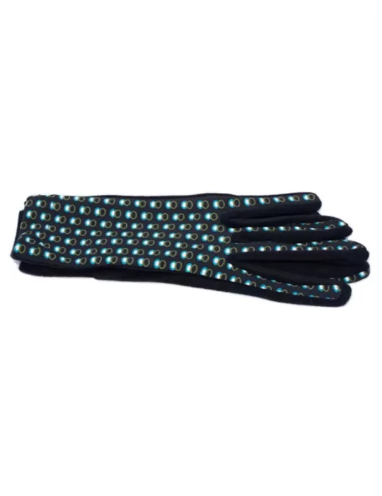 Bottega de Guanto | Turquoise dots pattern black pile fashion gloves