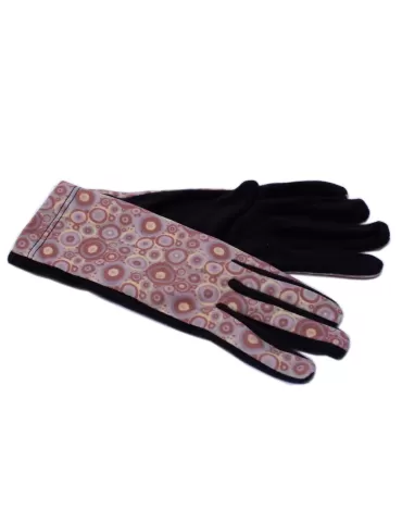 Lilac and pink circles pattern black pile fashion gloves 2