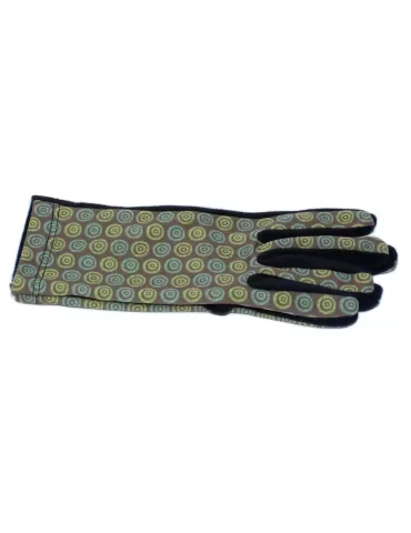 Green and pink circles pattern black pile fashion gloves