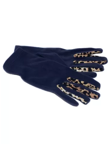 Animal printed inner fingers blue pile gloves 2