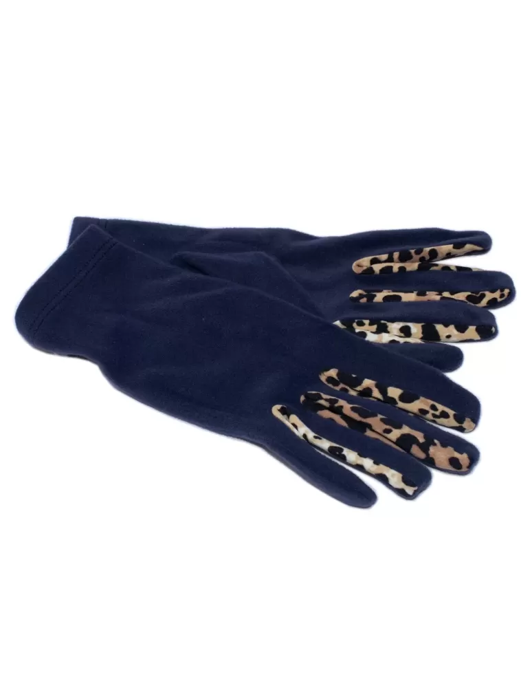 Animal printed inner fingers blue pile gloves