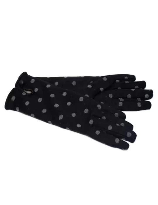Cashmere lining leather profile grey polka dots cotton gloves