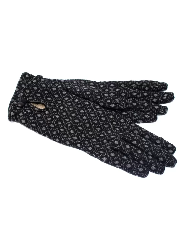 Cashmere lining leather profiles black and grey cotton gloves