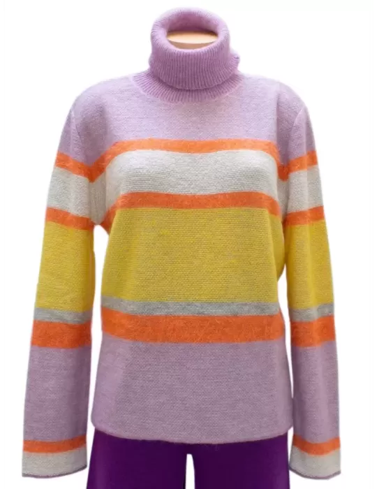 Maglione dolcevita in lana e alpaca a righe lilla e giallo Frida Madè Maglione dolcevita in lana e alpaca a righe lilla e giallo Frida Madè