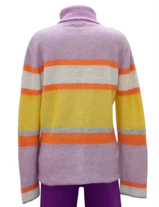 Maglione dolcevita in lana e alpaca a righe lilla e giallo Frida Madè