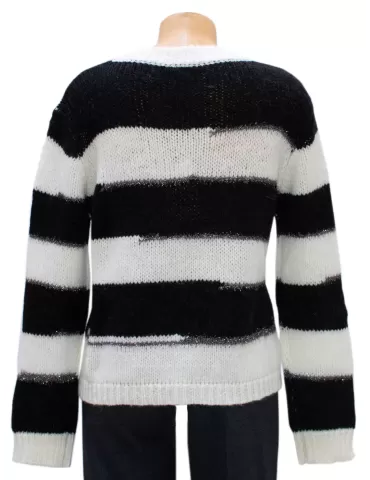 Maglione pullover V lana e alpaca fasce bianco e nero | Frida Madè 2