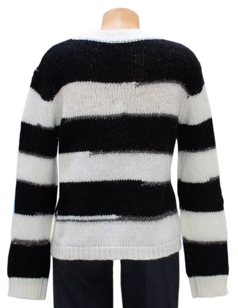 Frida Madè black and white alpaca merino wool V-sweater