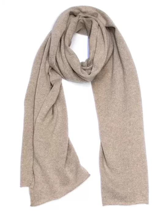 Musetti wool and cashmere plain beige tricot scarf with golden thread Musetti wool and cashmere plain beige tricot scarf with golden thread