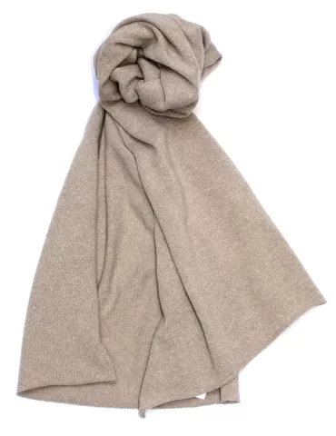 Wool and cashmere plain beige and golden thread tricot scarf 2