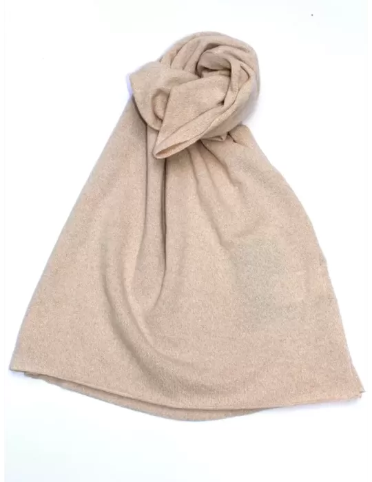 Wool and cashmere plain beige and golden thread tricot scarf
