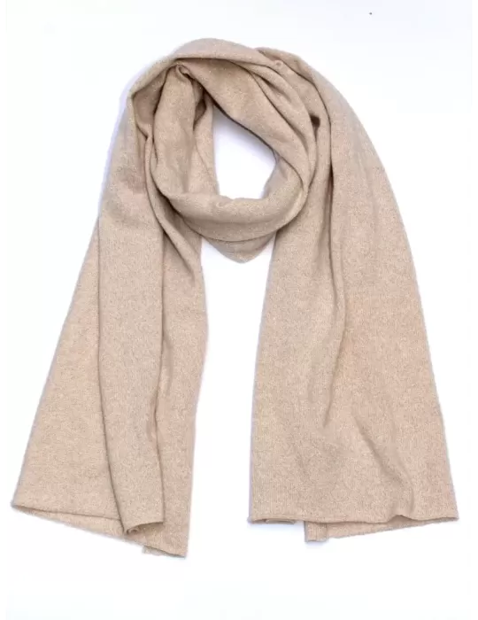 Wool and cashmere plain beige and golden thread tricot scarf Wool and cashmere plain beige and golden thread tricot scarf