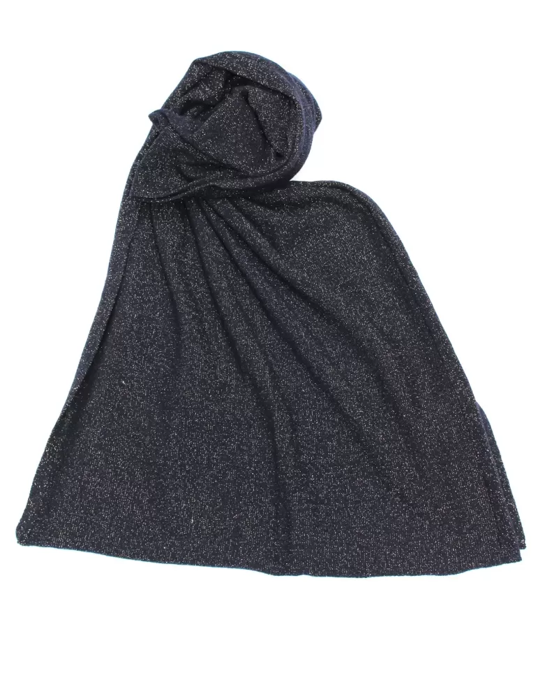 Dark blue wool and cashmere golden thread tricot scarf