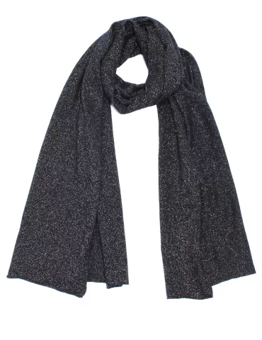 Dark blue wool and cashmere golden thread tricot scarf