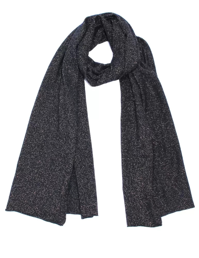Dark blue wool and cashmere golden thread tricot scarf Dark blue wool and cashmere golden thread tricot scarf
