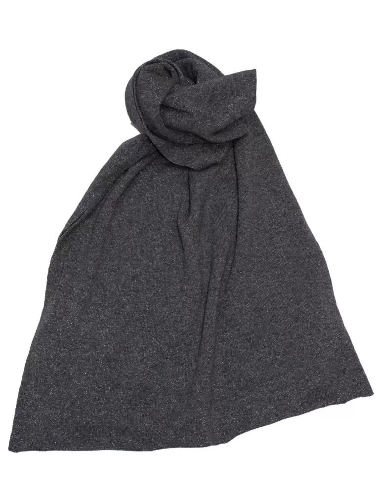 Dark grey wool and cashmere tricot scarf with silver thread by Musetti