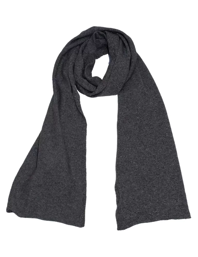 Dark grey wool and cashmere tricot scarf with silver thread by Musetti Dark grey wool and cashmere tricot scarf with silver thread by Musetti