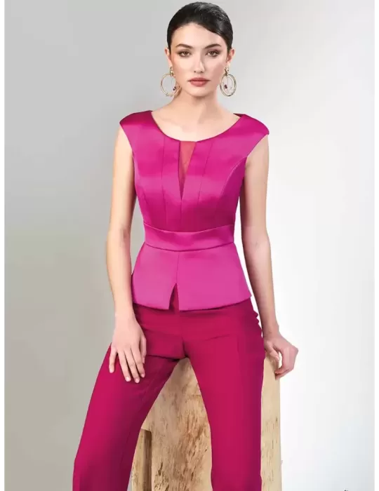 Sonia Pena 1240034 | Fuchsia silk three piece formal pants suit