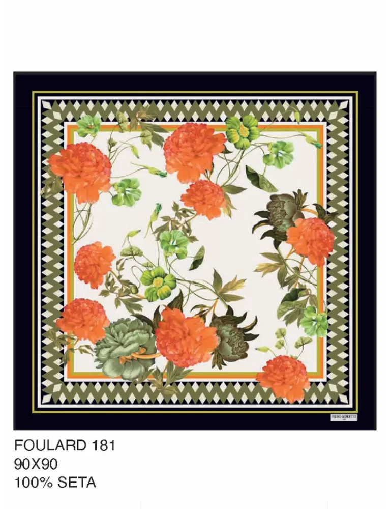 Piero Moretti black and orange big flowers printed silk scarf Piero Moretti black and orange big flowers printed silk scarf