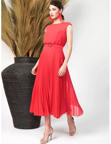 Sonia Pena 1240037 | Coral red silk formal midi dress suit | Plus size 2