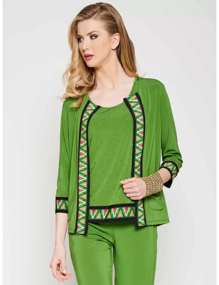 Francesca Mercuriali | Twinset verde con profilo etnico fino alla 58 Francesca Mercuriali | Twinset verde con profilo etnico fino alla 58