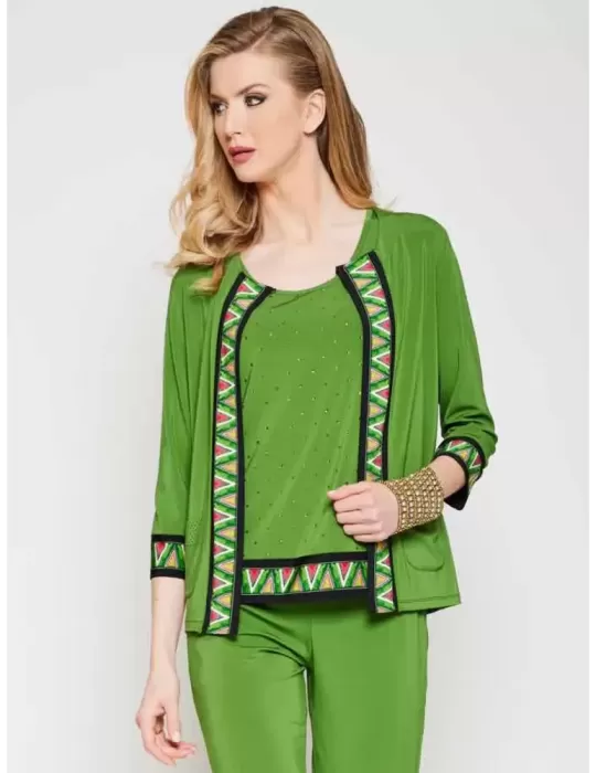 Francesca Mercuriali | Twinset verde con profilo etnico fino alla 58 Francesca Mercuriali | Twinset verde con profilo etnico fino alla 58