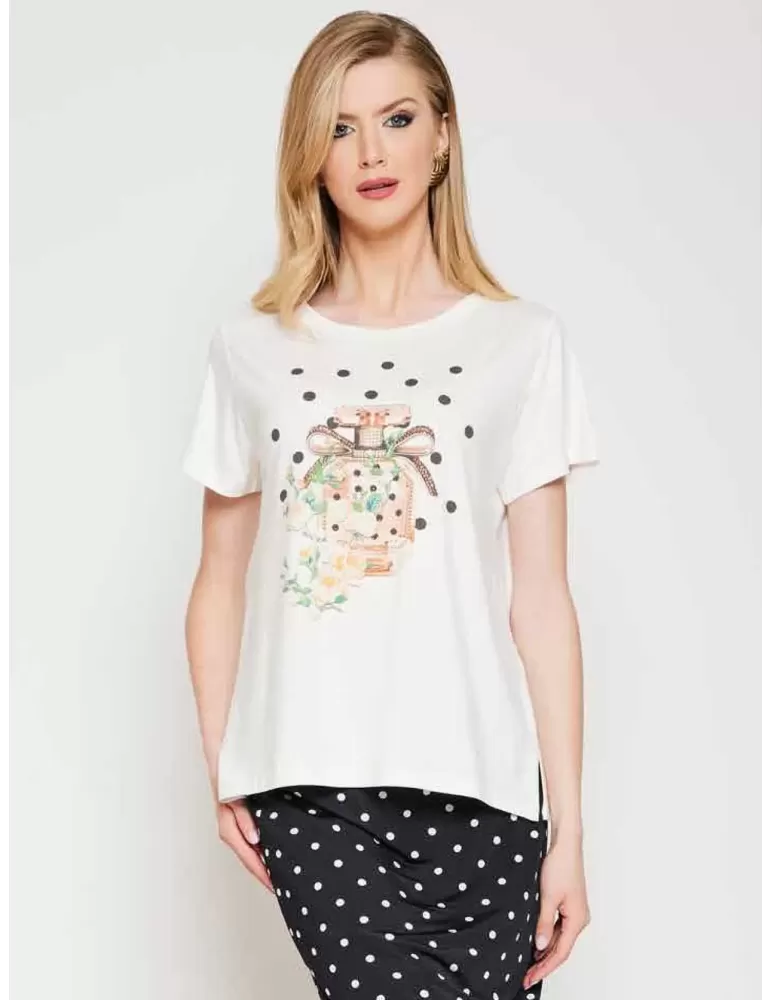 Mercuriali Plus Size white roses printed t-shirt with rhinestones Mercuriali Plus Size white roses printed t-shirt with rhinestones