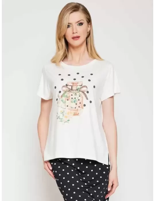 Mercuriali Plus Size white roses printed t-shirt with rhinestones Mercuriali Plus Size white roses printed t-shirt with rhinestones