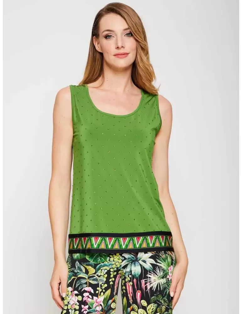 Mercuriali Plus size green two pieces twinset with rhinestones