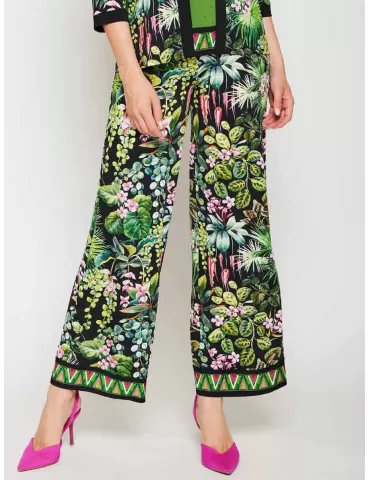 Mercuriali pull on black and green floral palazzo trousers