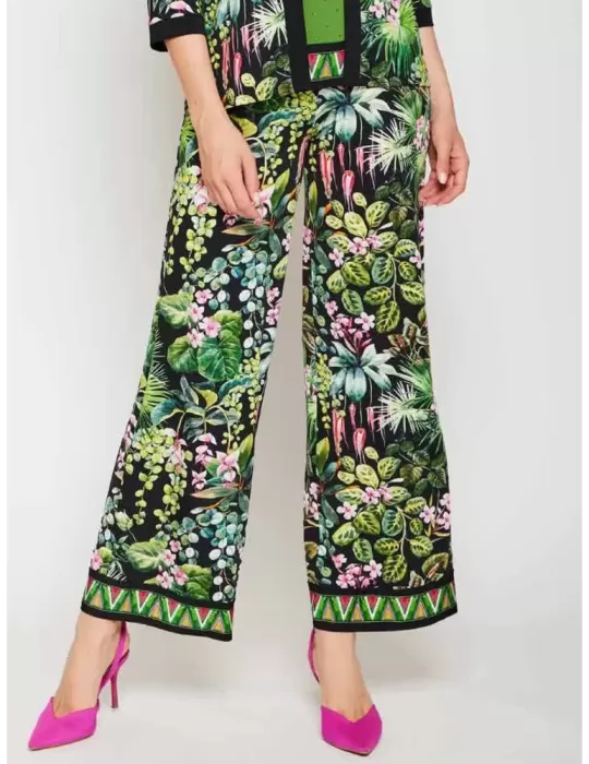 Mercuriali plus size | Black and green floral palazzo trousers Mercuriali plus size | Black and green floral palazzo trousers