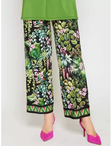Mercuriali pull on black and green floral palazzo trousers 2