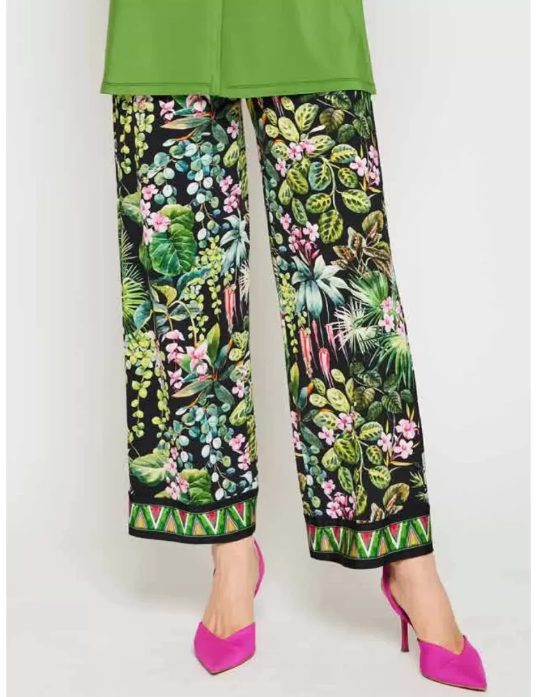 Mercuriali plus size | Black and green floral palazzo trousers