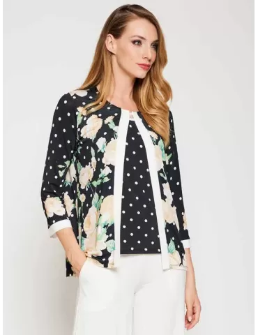 Black and white polka dots and roses two pieces twinset