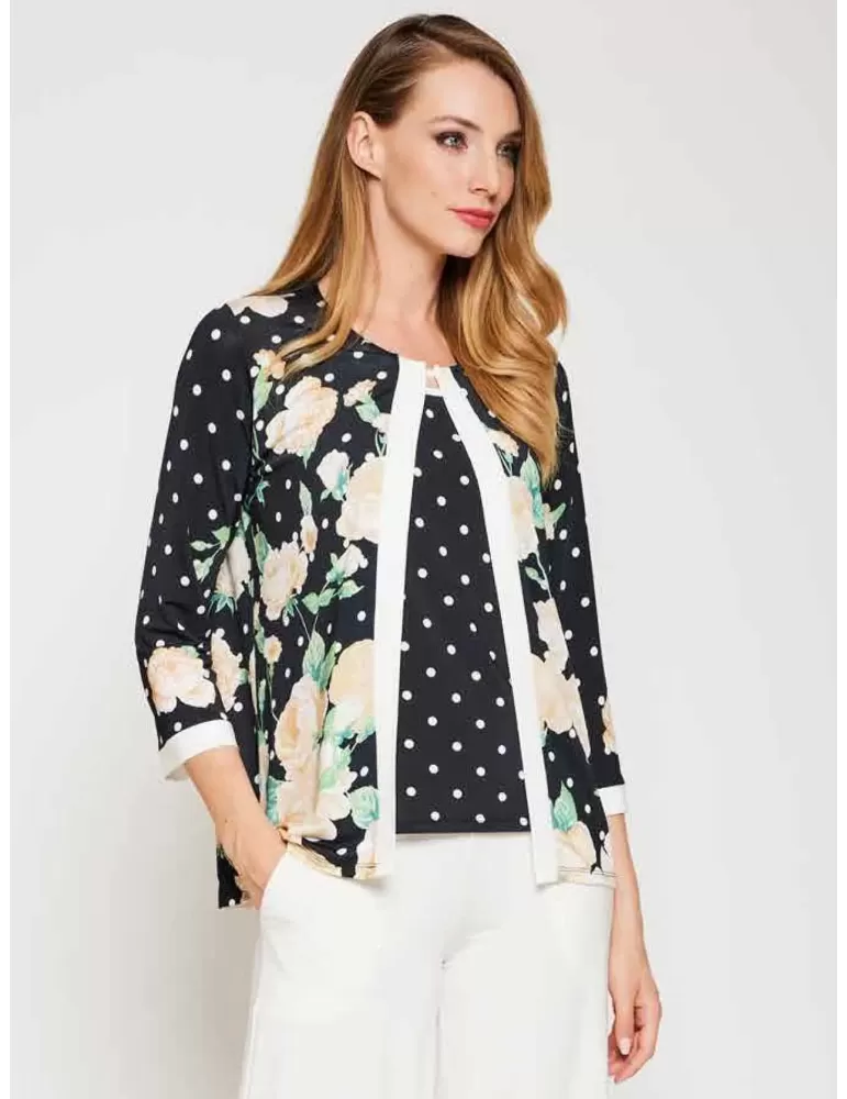 Black and white polka dots and roses two pieces twinset Black and white polka dots and roses two pieces twinset