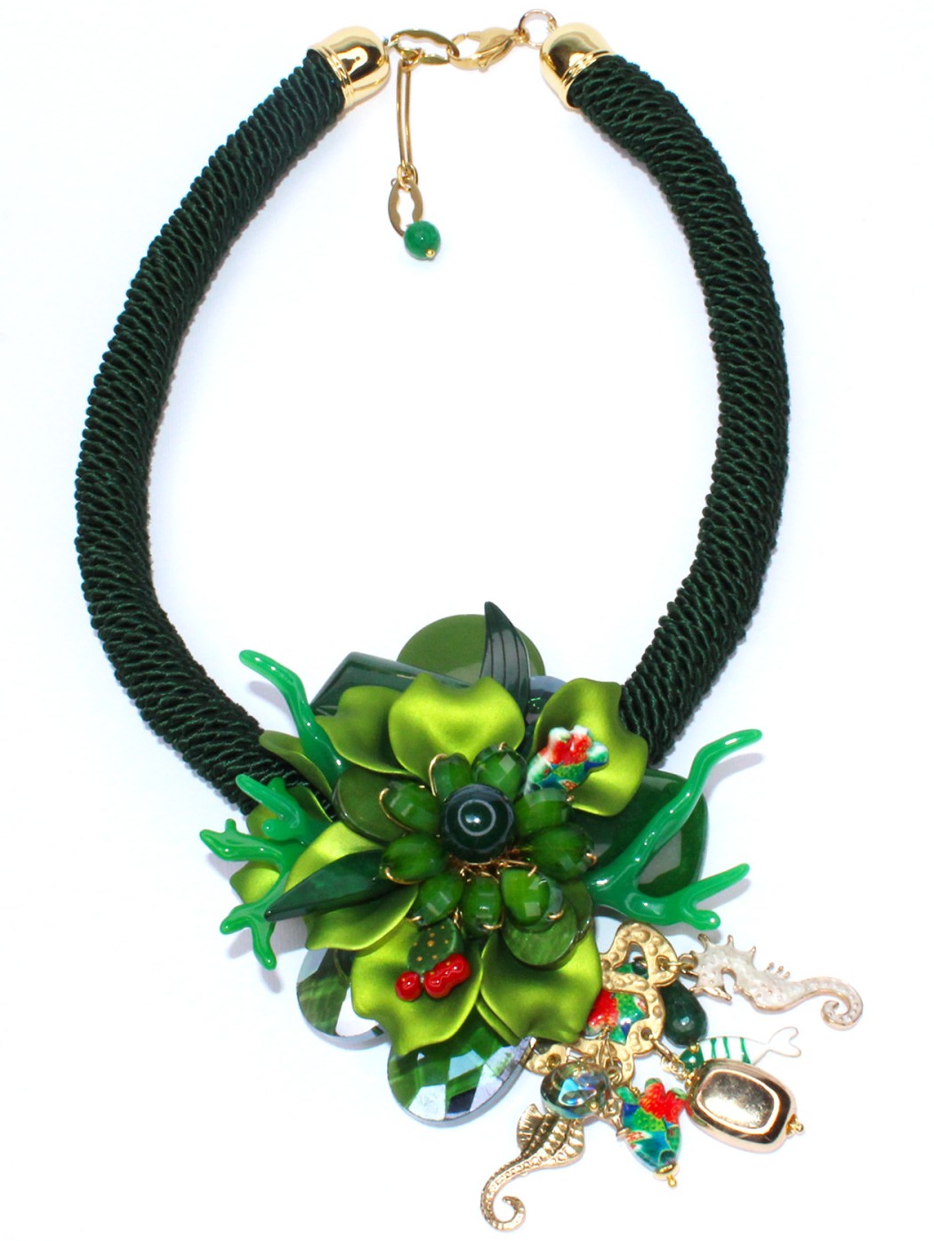 Green flower handmade necklace