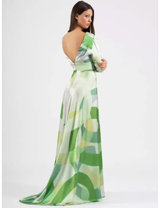 Green silk long formal tail dress front split by Casting Green silk long formal tail dress front split by Casting