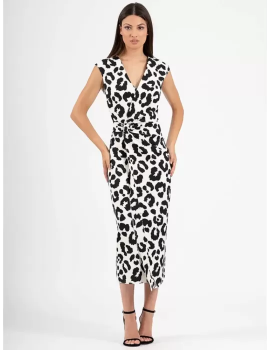 Casting black and white spotted long sheath crossed dress Casting black and white spotted long sheath crossed dress