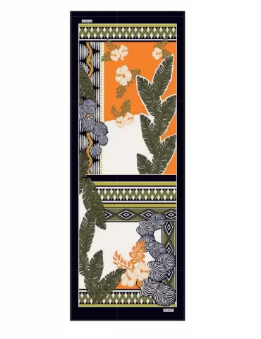 Piero Moretti orange and black tropical printed silk scarf