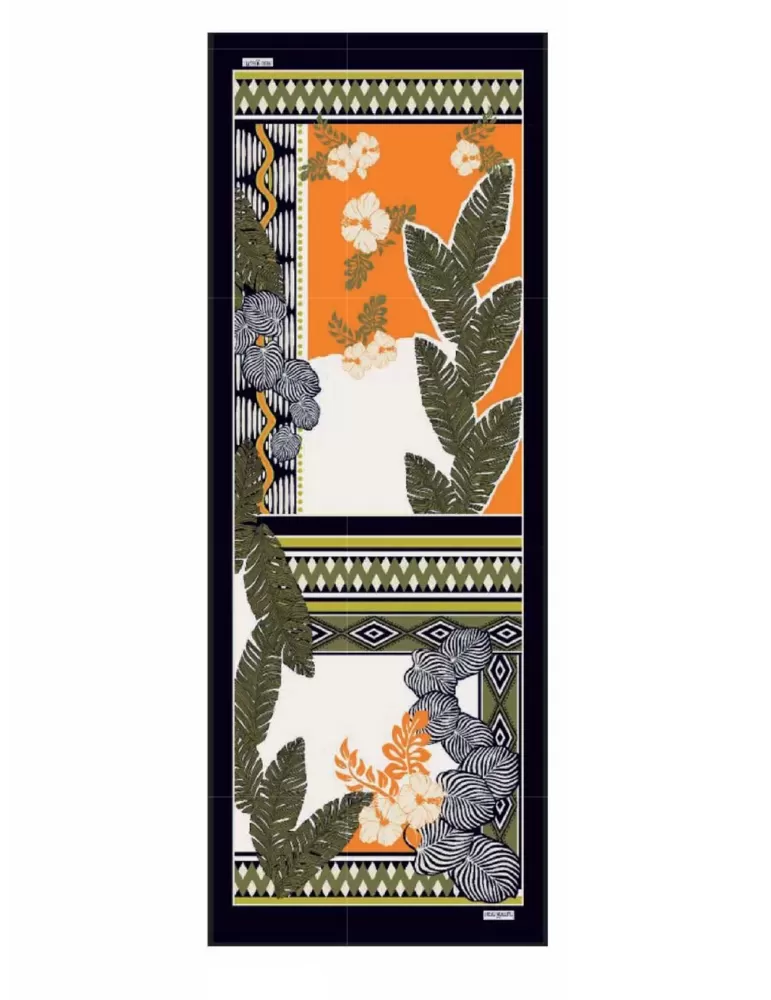Piero Moretti 2024 | Orange black tropical printed silk scarf shawl Piero Moretti 2024 | Orange black tropical printed silk scarf shawl