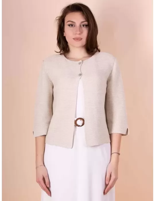 Volpato sand cotton knitted jacket with golden lurex thread Plus size Volpato sand cotton knitted jacket with golden lurex thread Plus size
