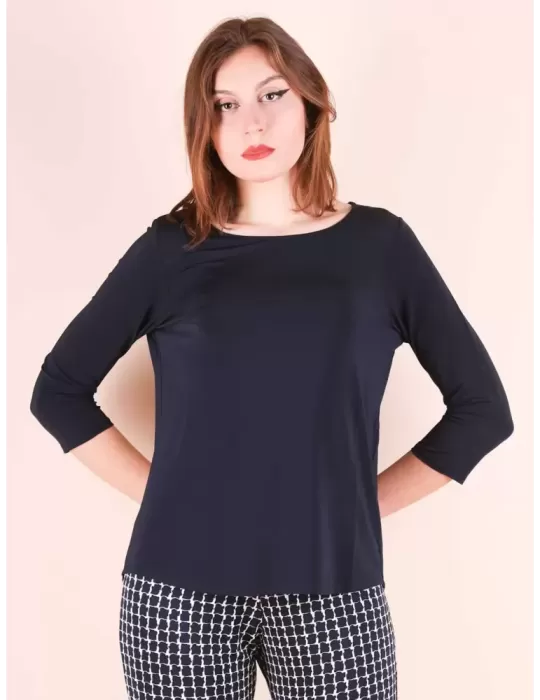 Plus size dark blue long shirt blouse A shape by Francesca Mercuriali