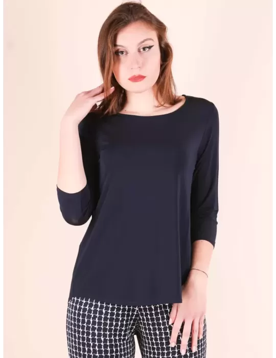 Plus size dark blue long shirt blouse A shape by Francesca Mercuriali Plus size dark blue long shirt blouse A shape by Francesca Mercuriali