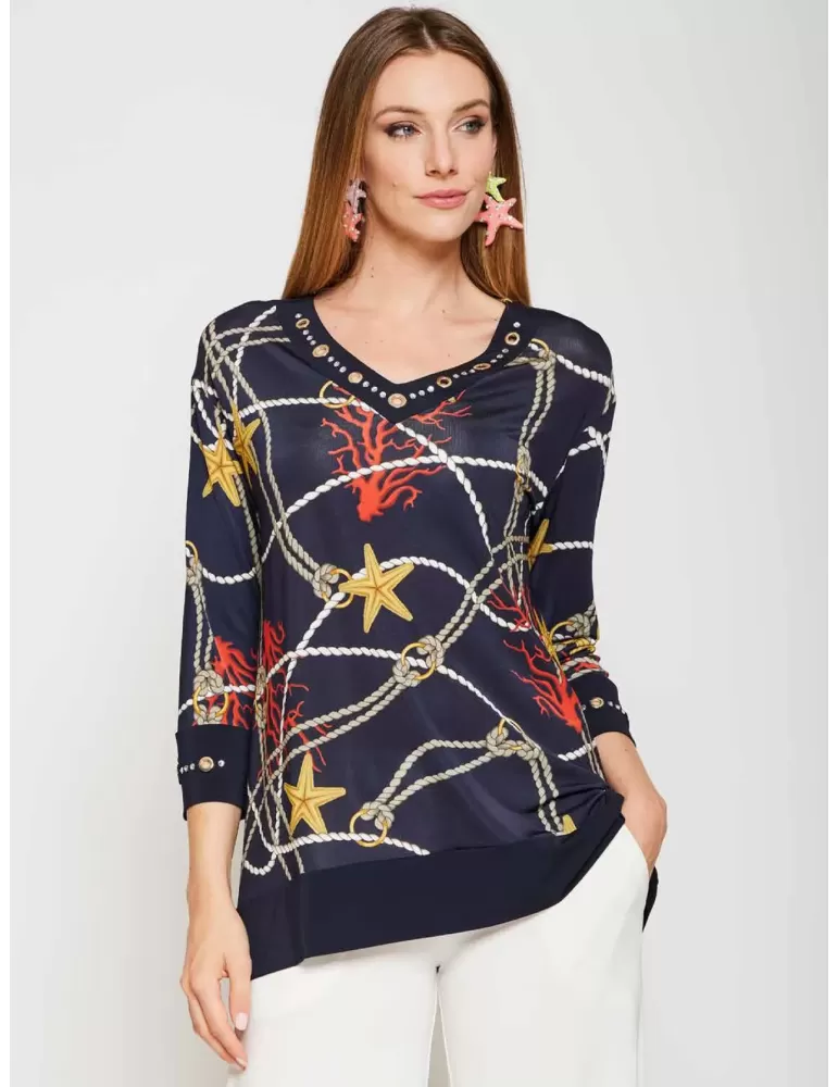 Francesca Mercuriali blue marine fantasy A-shape silk blouse shirt Francesca Mercuriali blue marine fantasy A-shape silk blouse shirt