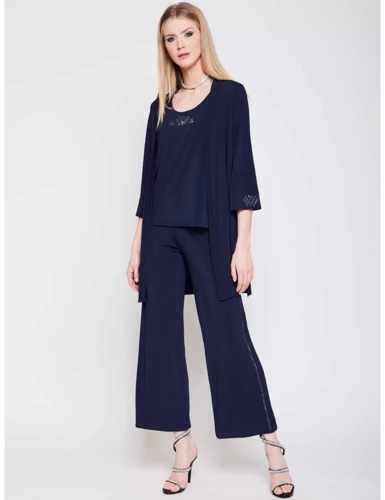 Francesca Mercuriali dark blue twinset with rhinestones