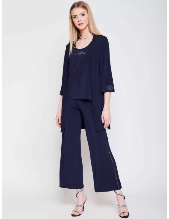 Francesca Mercuriali dark blue twinset with rhinestones